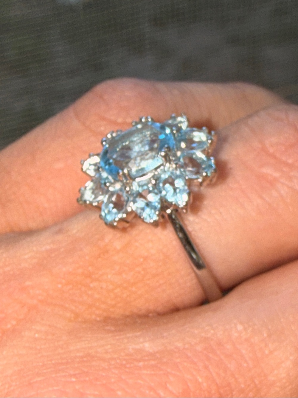 Matching Natural Blue Topaz Flower Pendant and Ring 
Set Sz7 - Picture 9 of 17
